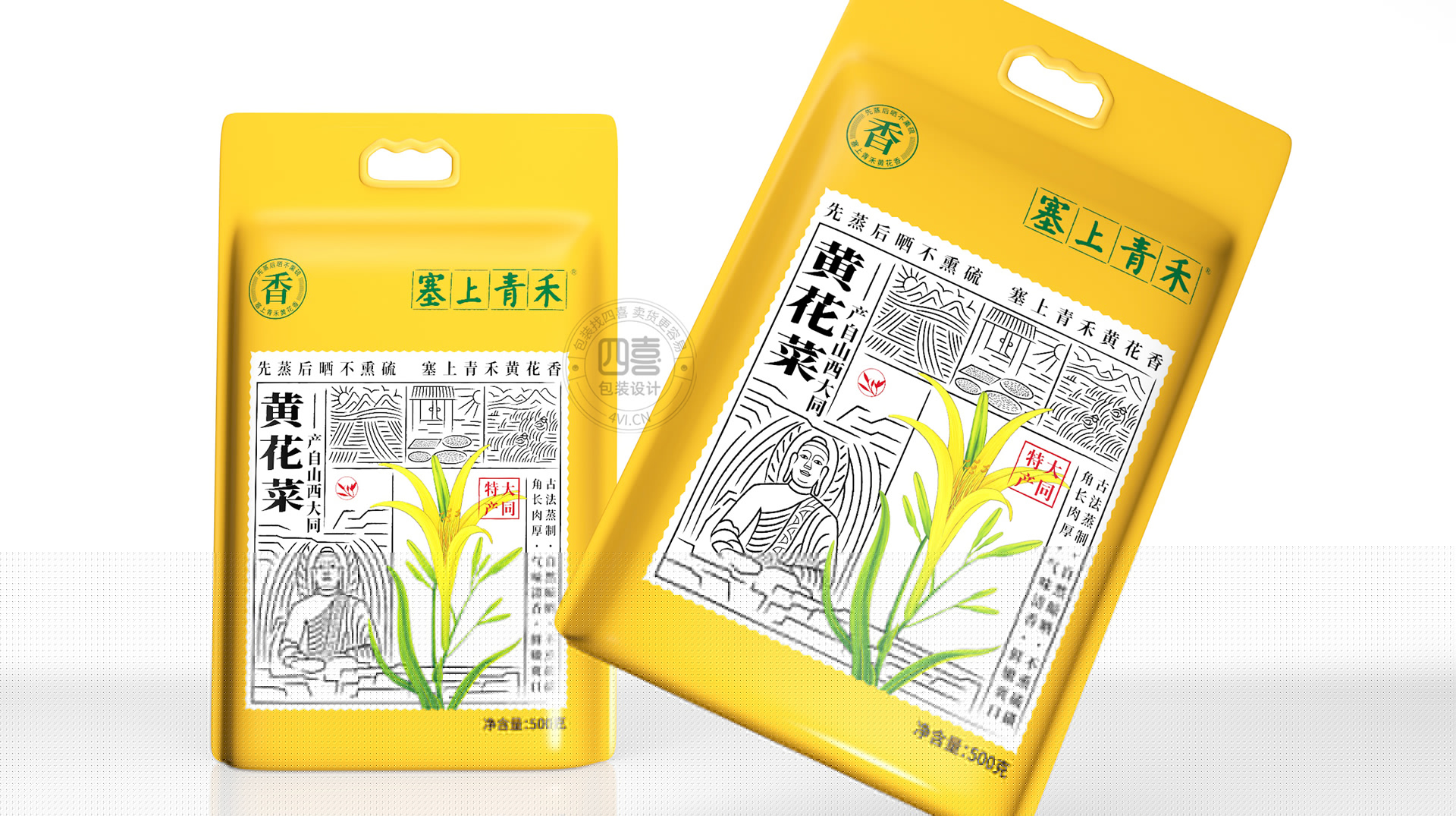 农产品特产大同黄花菜包装袋包装盒设计(图2)