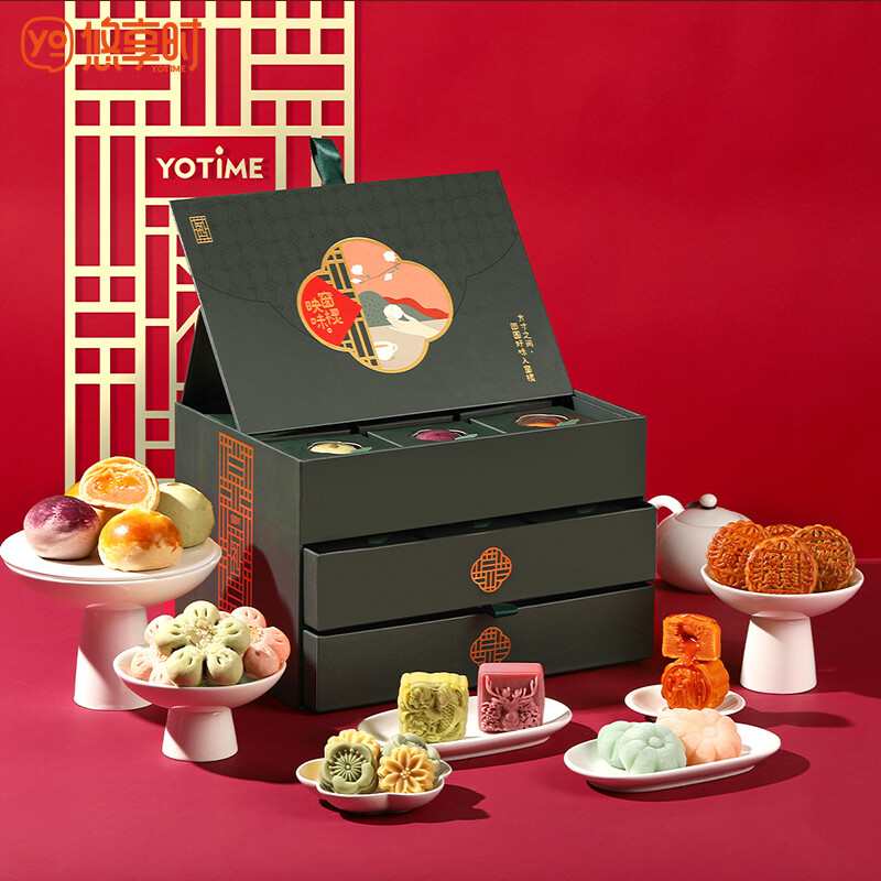 YOTIME 悠享时 窗棂映味 广式月饼 24饼16味 1.102kg 三层礼盒装包装礼盒产品包装创意设计欣赏(图2)