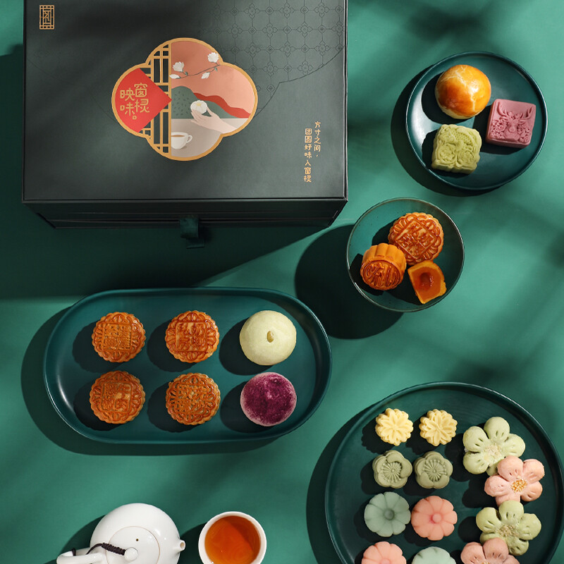 YOTIME 悠享时 窗棂映味 广式月饼 24饼16味 1.102kg 三层礼盒装包装礼盒产品包装创意设计欣赏(图4)