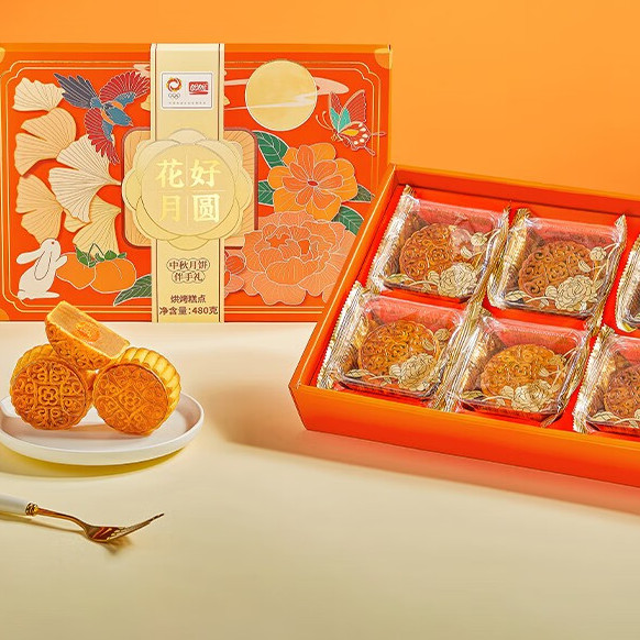 PANPAN FOODS 盼盼 花好月圆礼盒 水果多口味 480g 6枚装包装礼盒产品包装创意设计欣赏(图3)