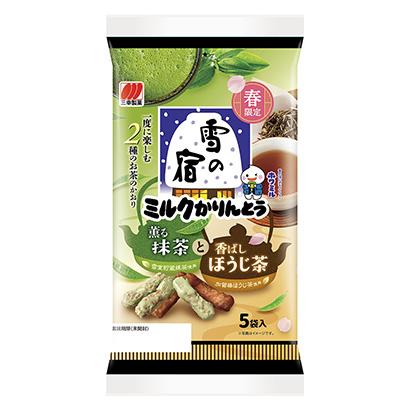 雪之宿牛奶熏抹茶和香喷喷茶三幸制果点心包装设计(图1)